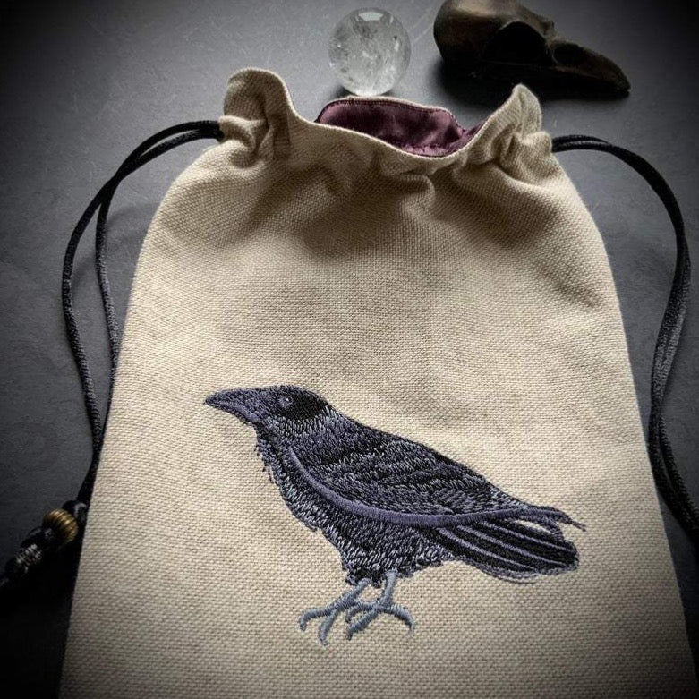 Embroidered Raven Pouch