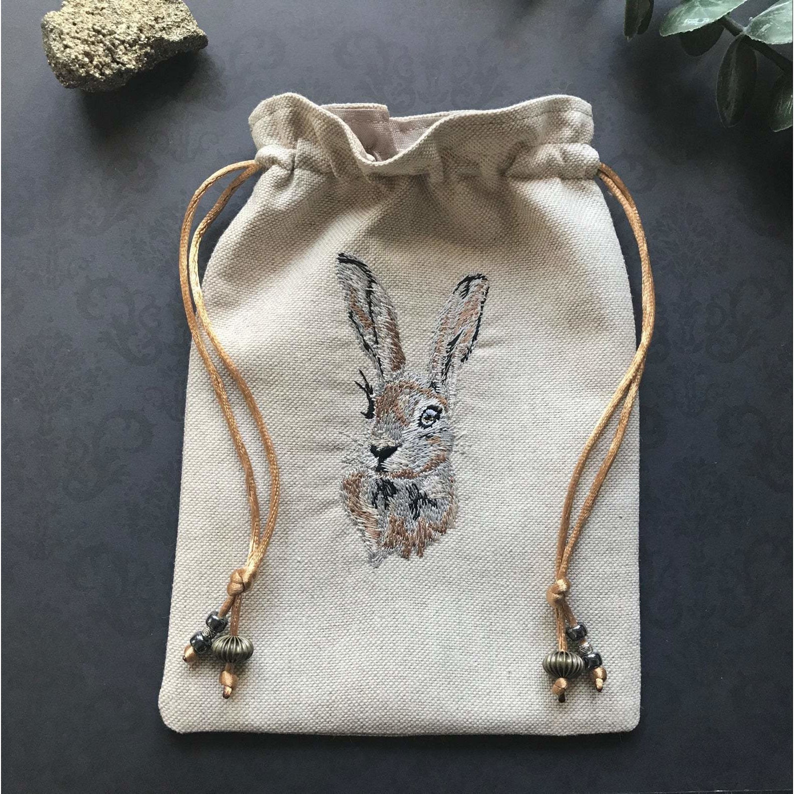 Embroidered Hare Pouch