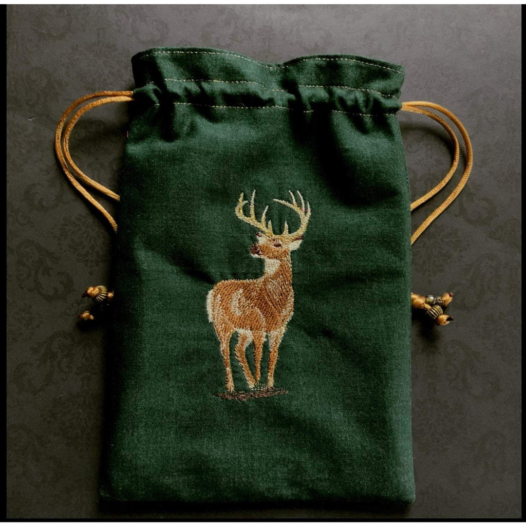 Embroidered Stag, Dark Green Pouch