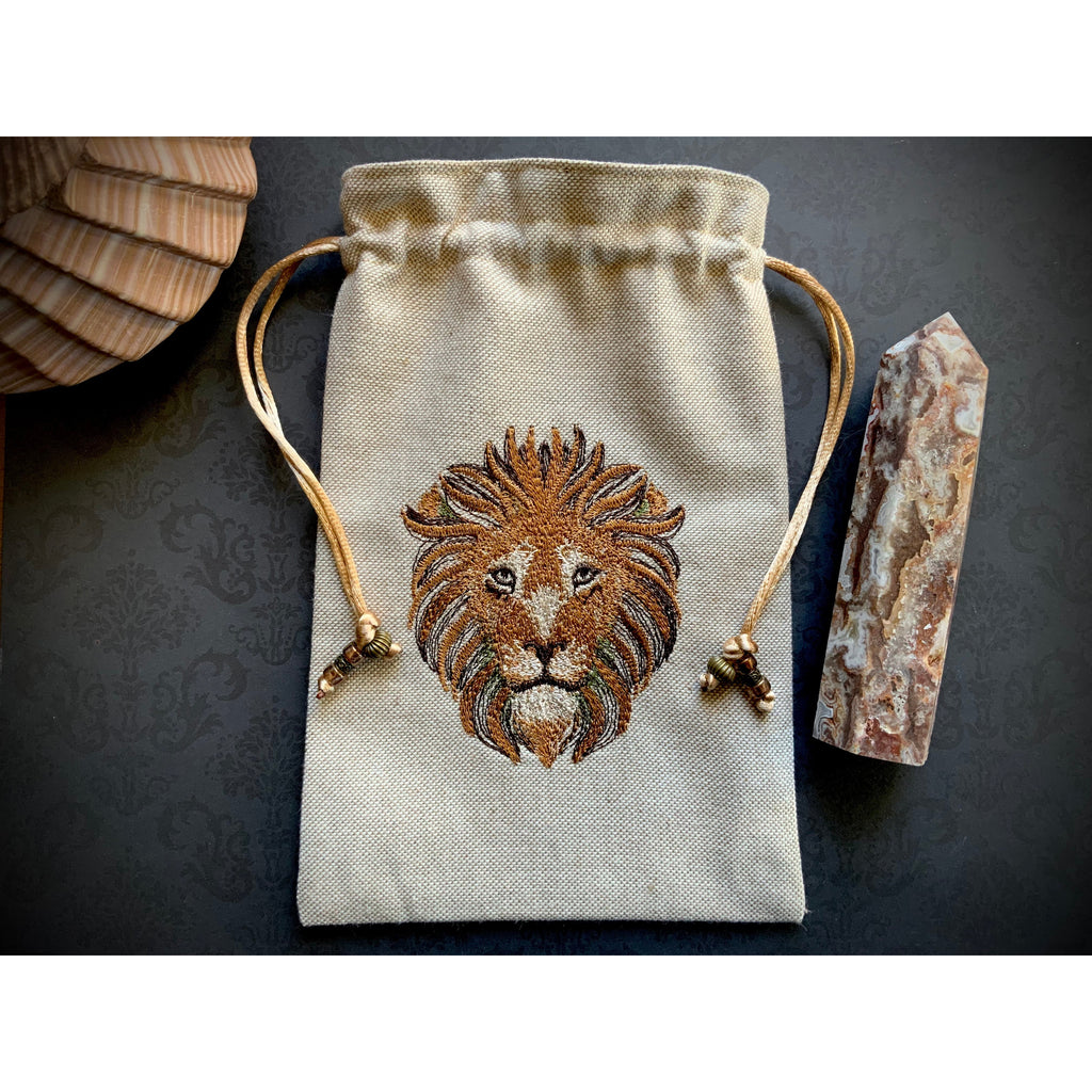 Embroidered Natural Lion Pouch