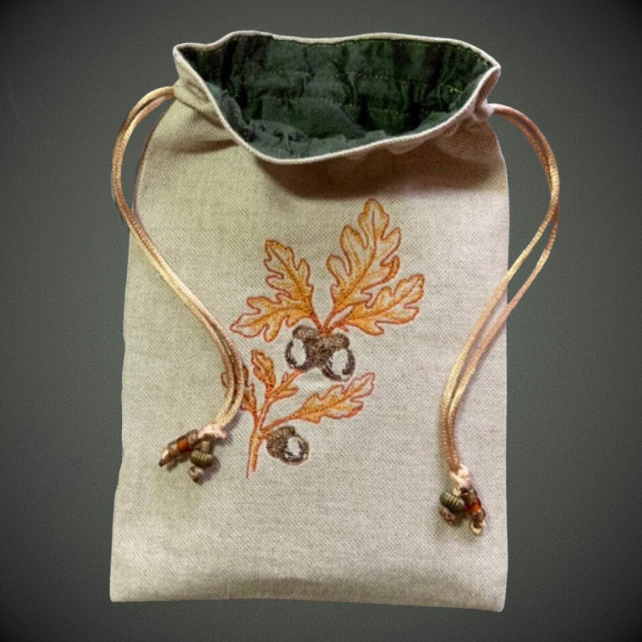 Embroidered Acorn & Oak Pouch