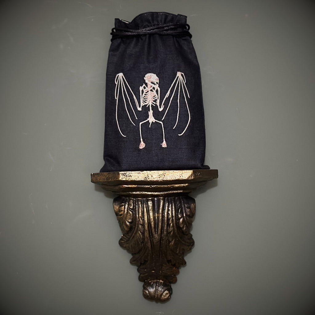 Embroidered Bat Skeleton Pouch