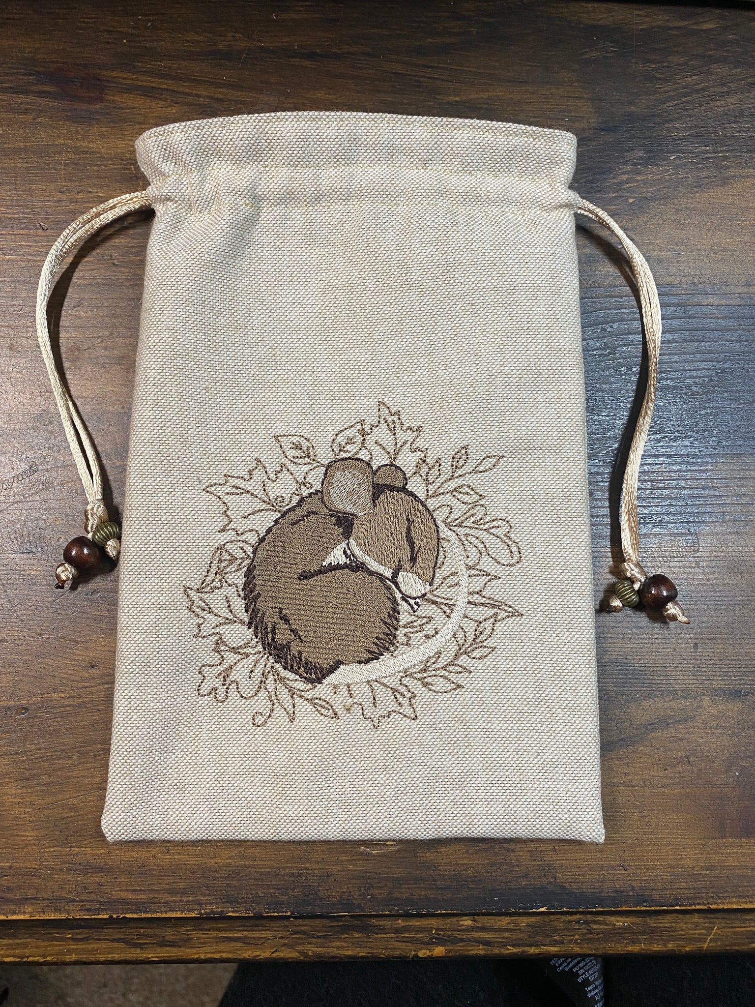 Embroidered Sleeping Mouse Pouch