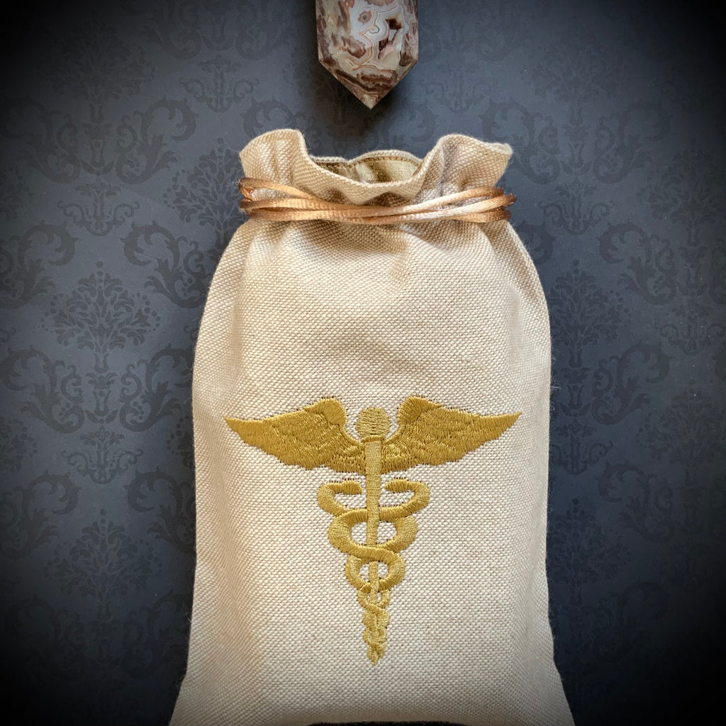 Embroidered Greek Caduceus Tarot Pouch