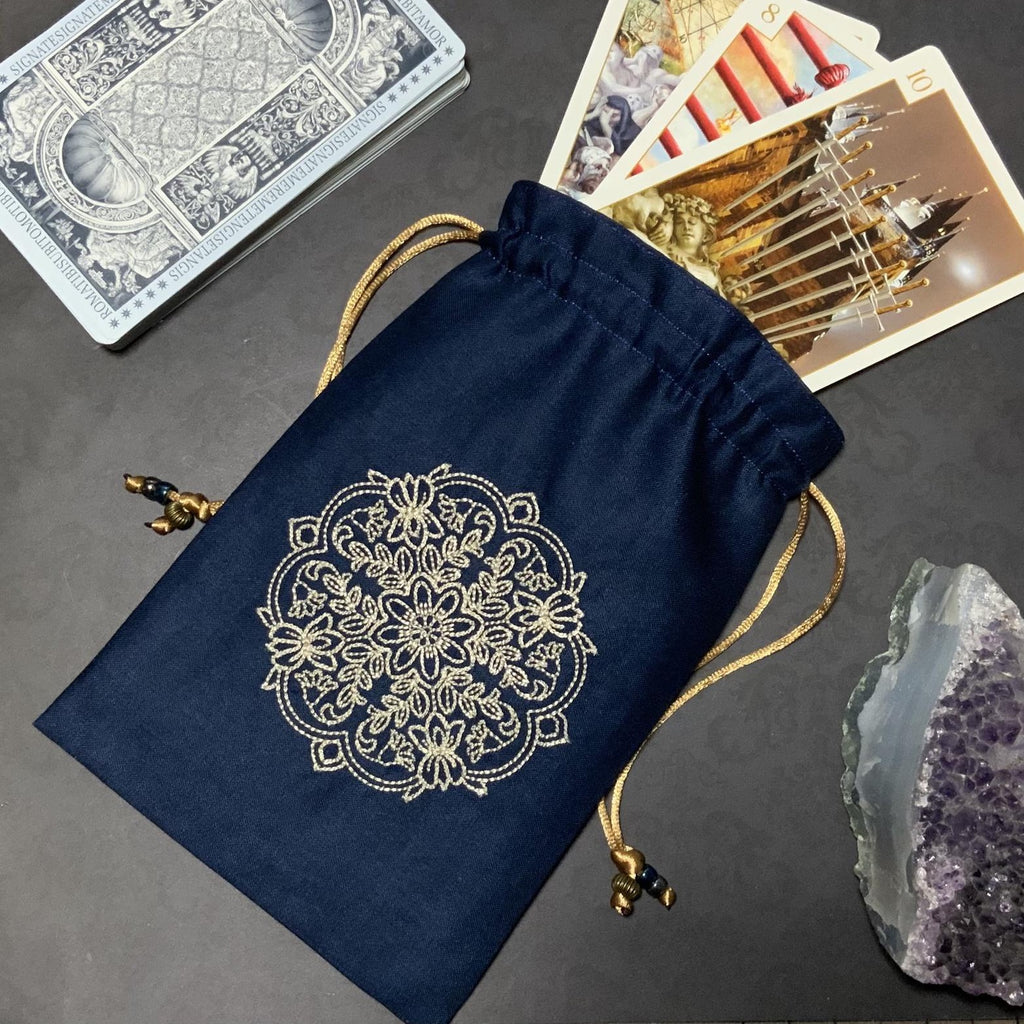 Embroidered Navy Mandala Pouch