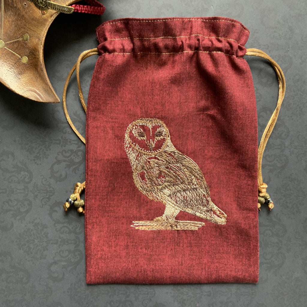 Embroidered Barn Owl ~ Red