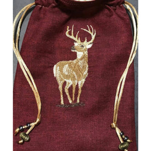 Embroidered Stag, Dark Red Pouch