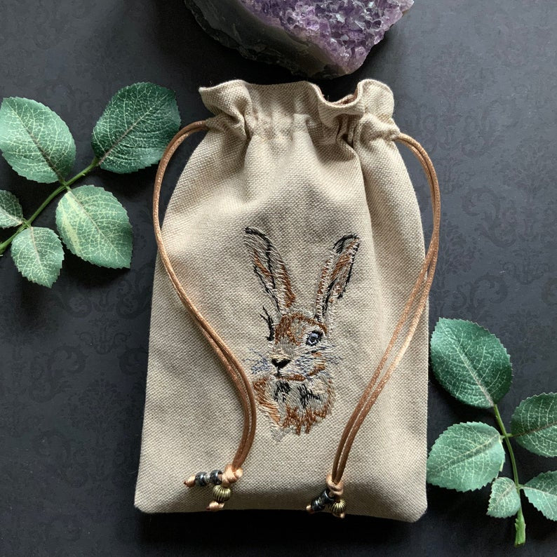 Embroidered Hare Pouch