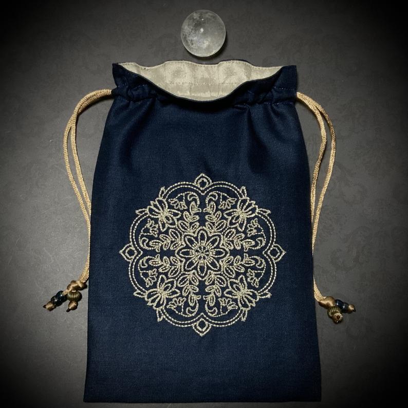 Embroidered Navy Mandala Pouch