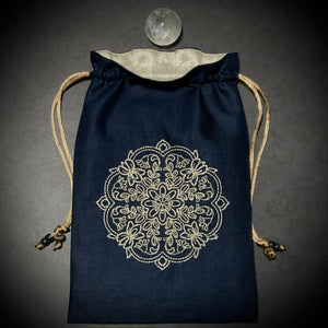 Embroidered Navy Mandala Pouch