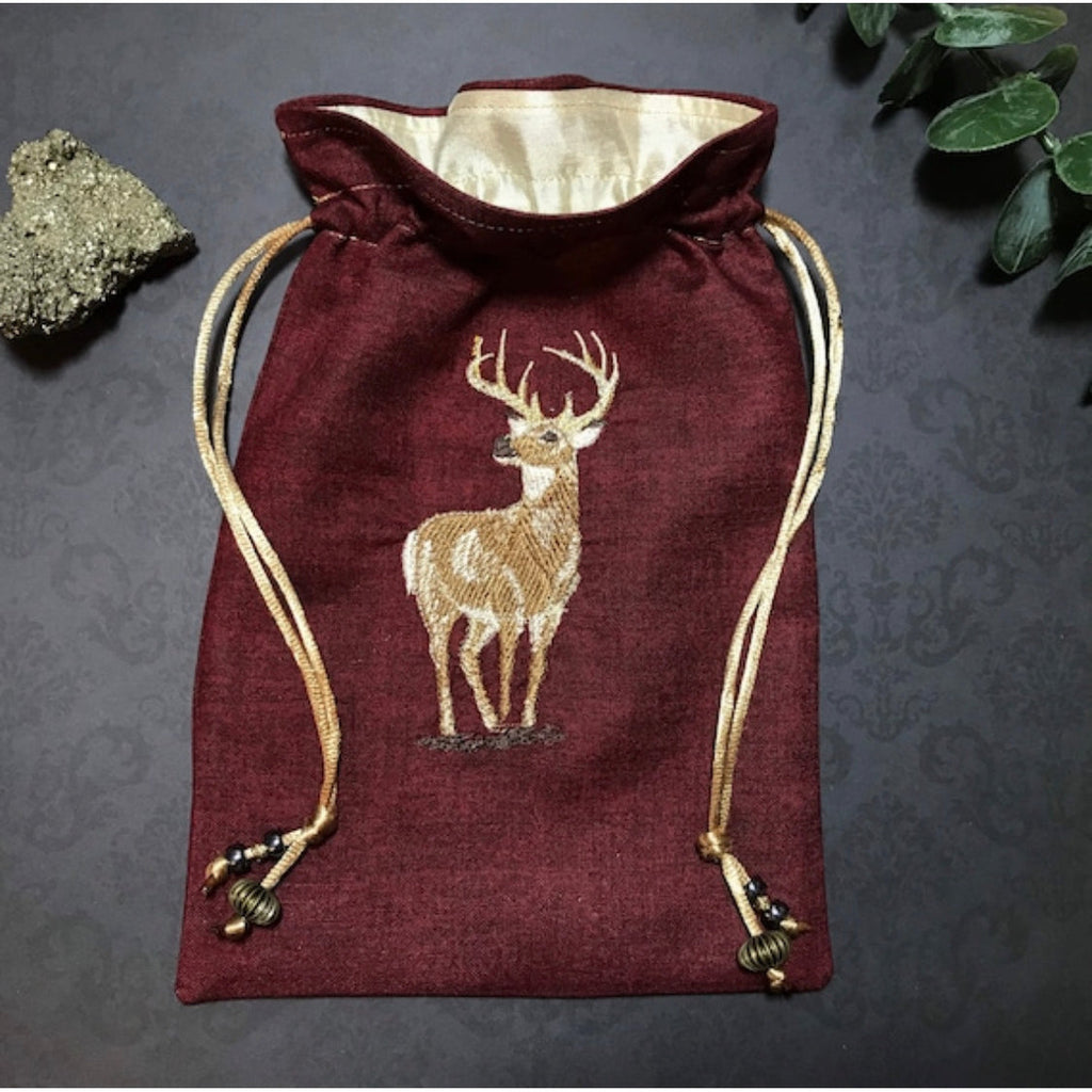 Embroidered Stag, Dark Red Pouch