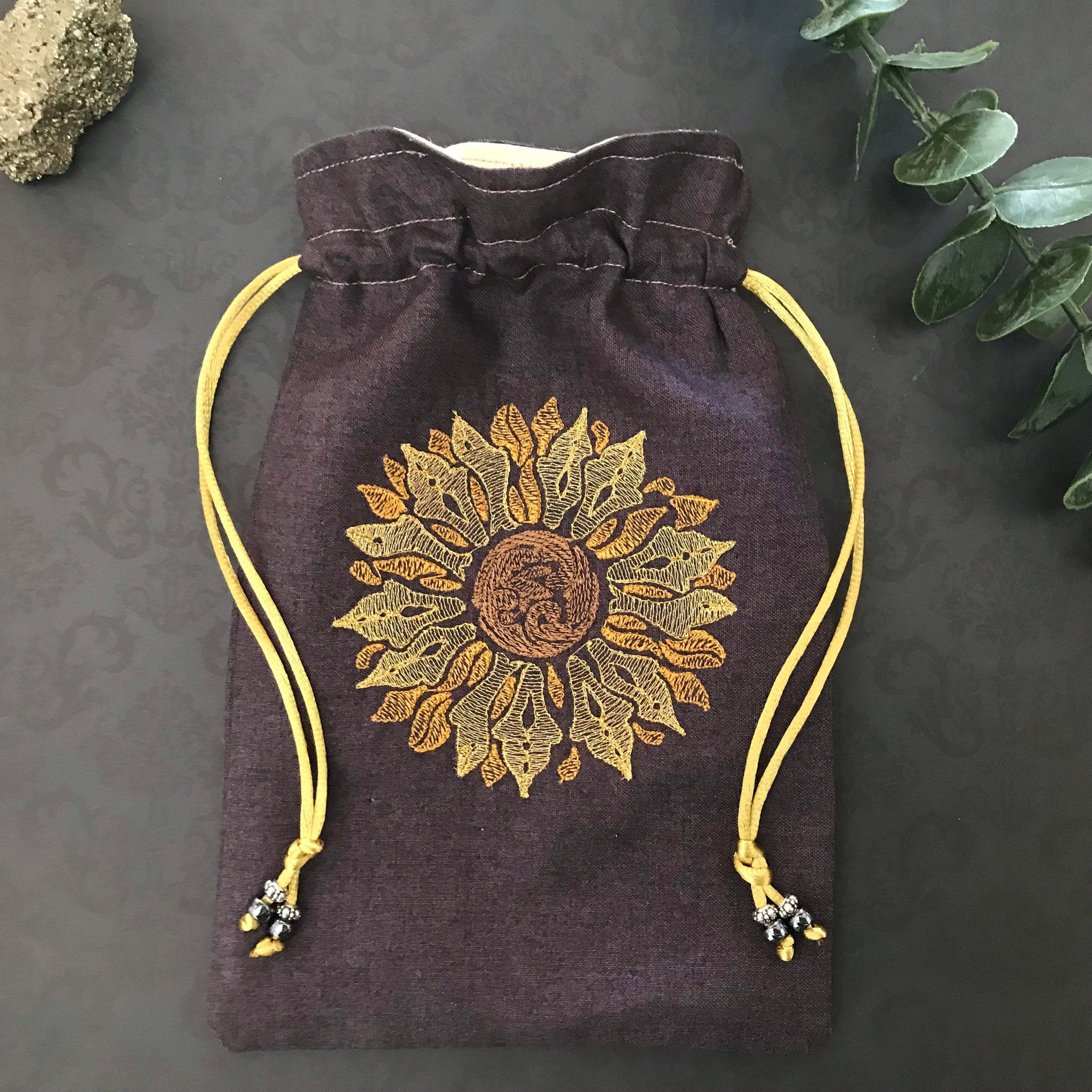 Embroidered Sunflower Pouch