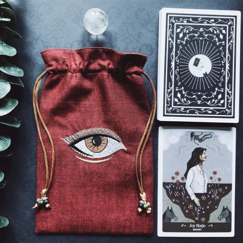 Embroidered Red & Gold Eye Pouch