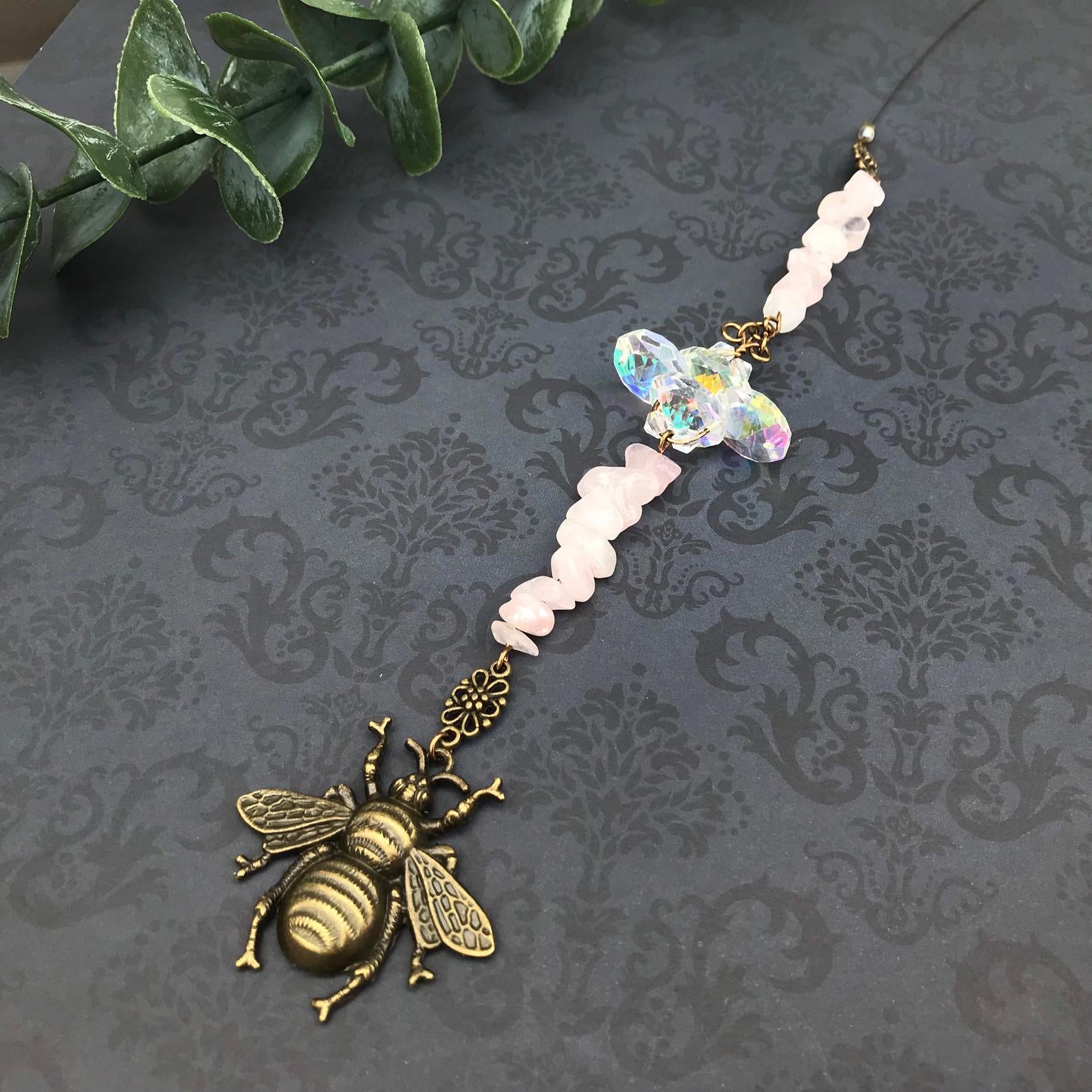 Rose Quartz Bee Sun Catcher Pendulum