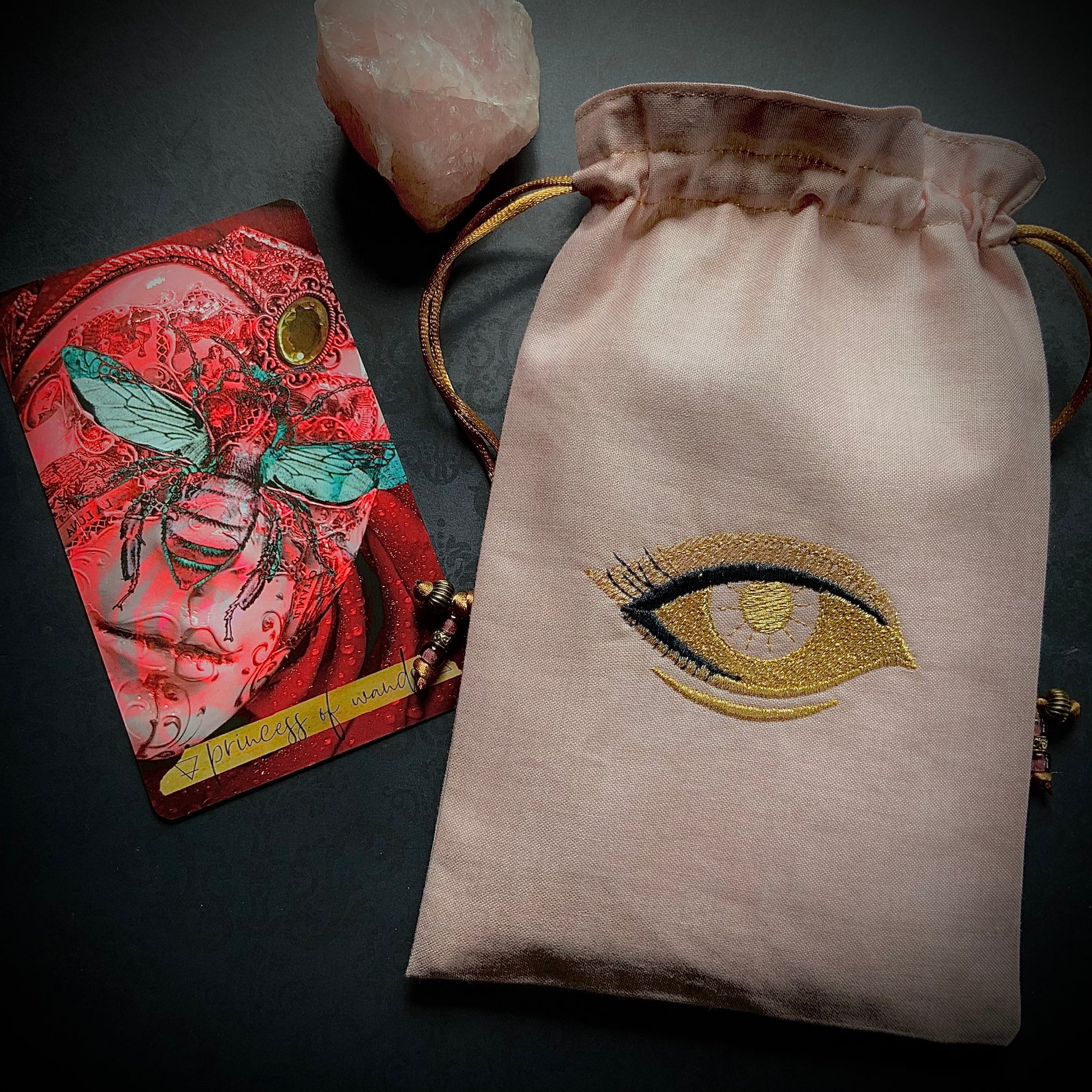 Rose Quartz Pink Embroidered Eye Pouch