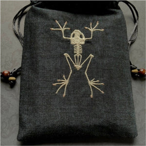 Embroidered Tree Frog Skeleton Pouch