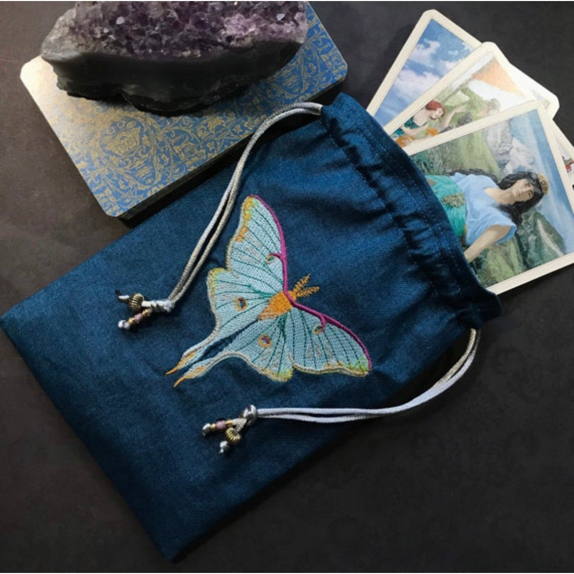 Embroidered Luna Moth Pouch