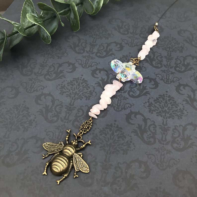 Rose Quartz Bee Sun Catcher Pendulum