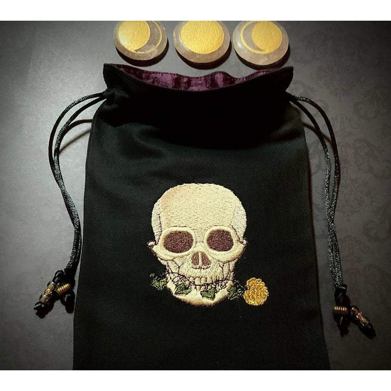 Embroidered Flora Skull Black Pouch