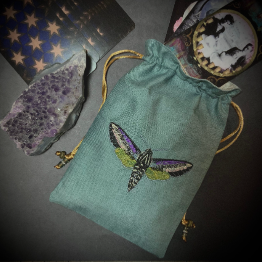 Embroidered Hawkmoth Pouch