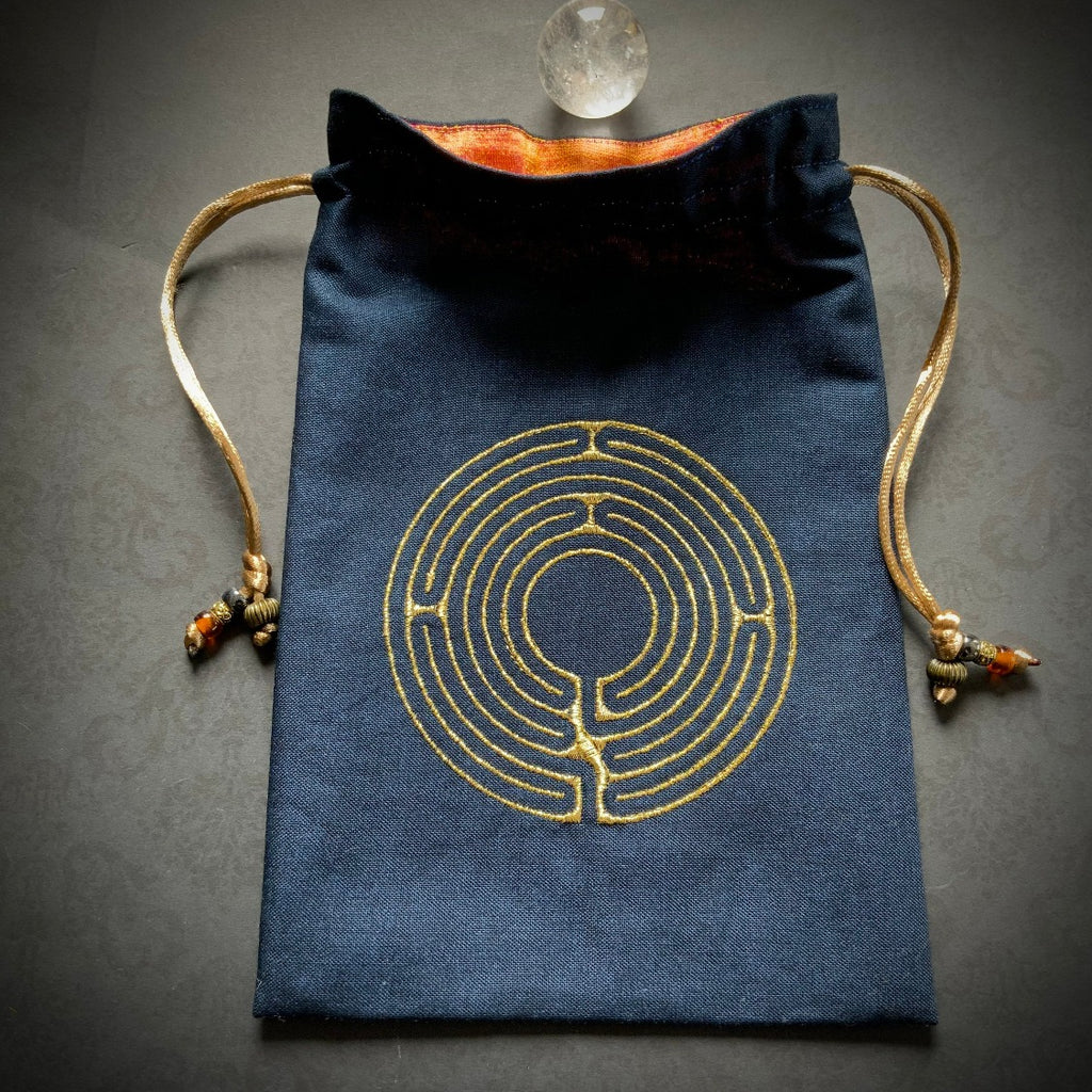 Embroidered Navy & Gold Labyrinth Pouch
