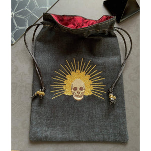 Embroidered Crowned Skull Pouch