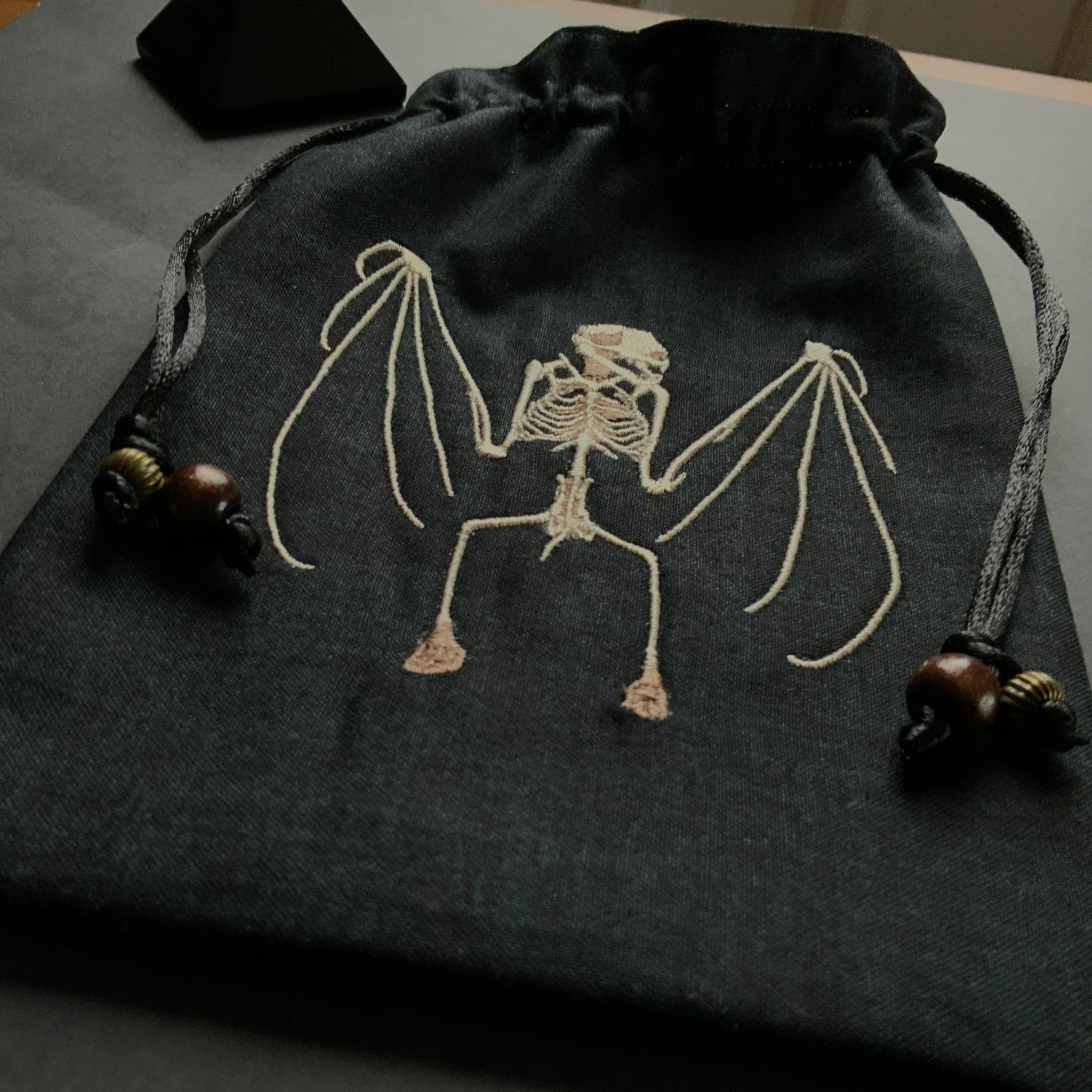 Embroidered Bat Skeleton Pouch
