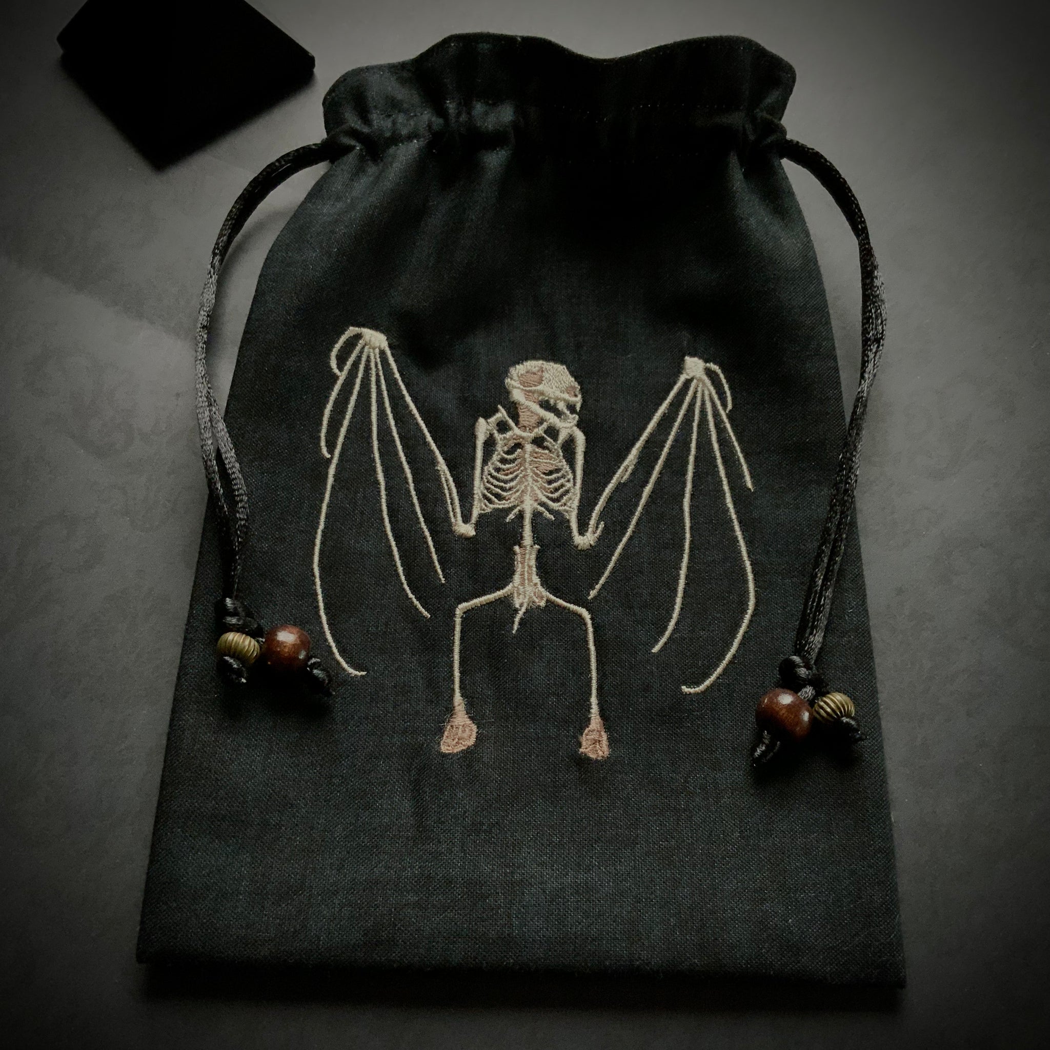 Embroidered Bat Skeleton Pouch