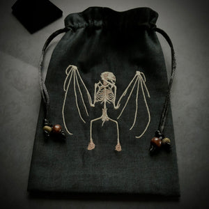Embroidered Bat Skeleton Pouch