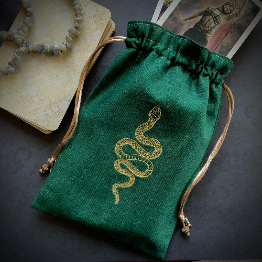Embroidered Gold Snake Tarot Pouch
