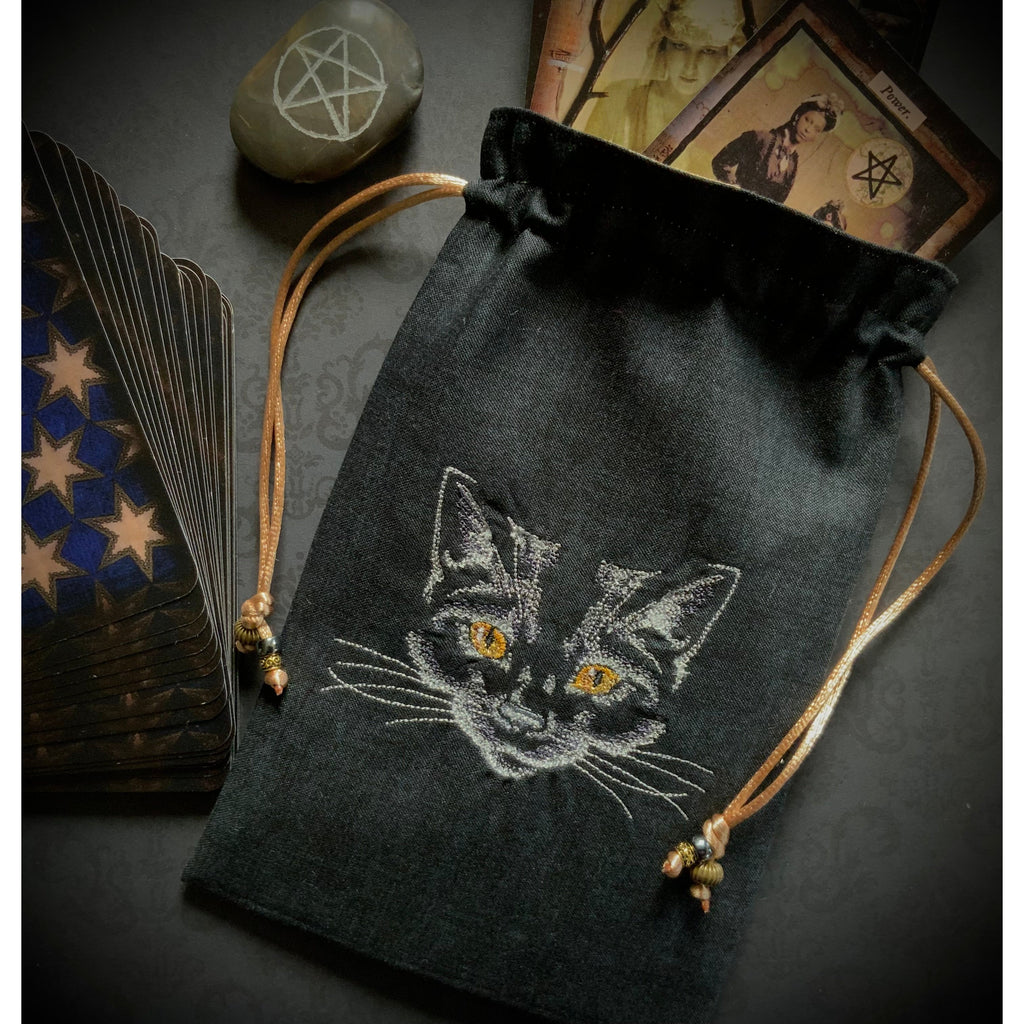 Embroidered Feline Pouch